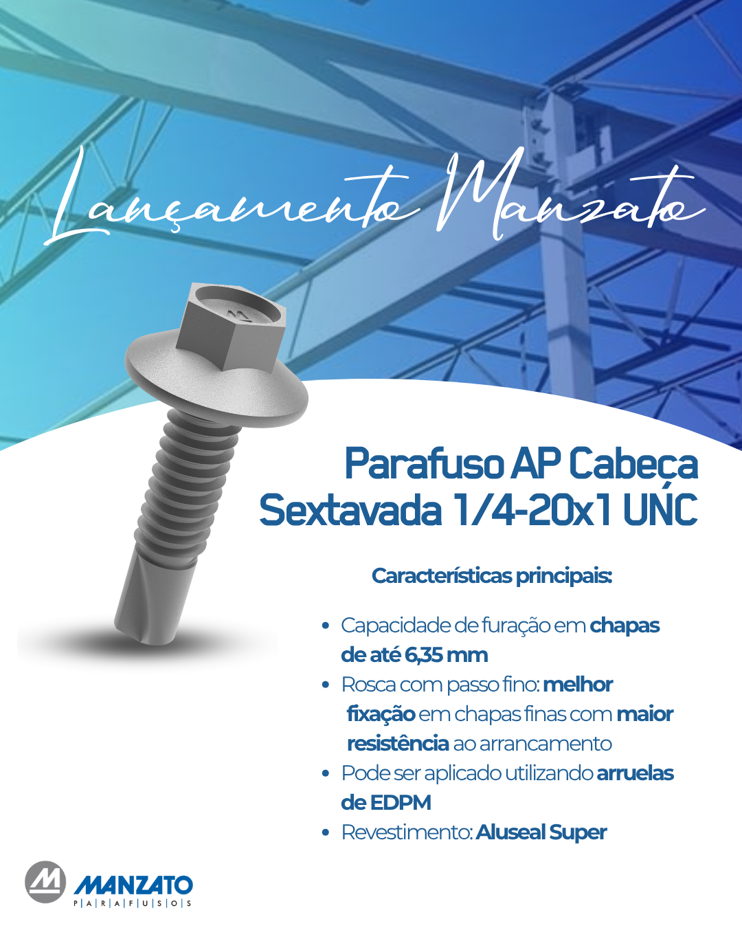Lançamento Manzato: Parafuso AP Cabeça Sextavada 1/4-20x1 UNC – Engenharia de Fixação de Alta Performance